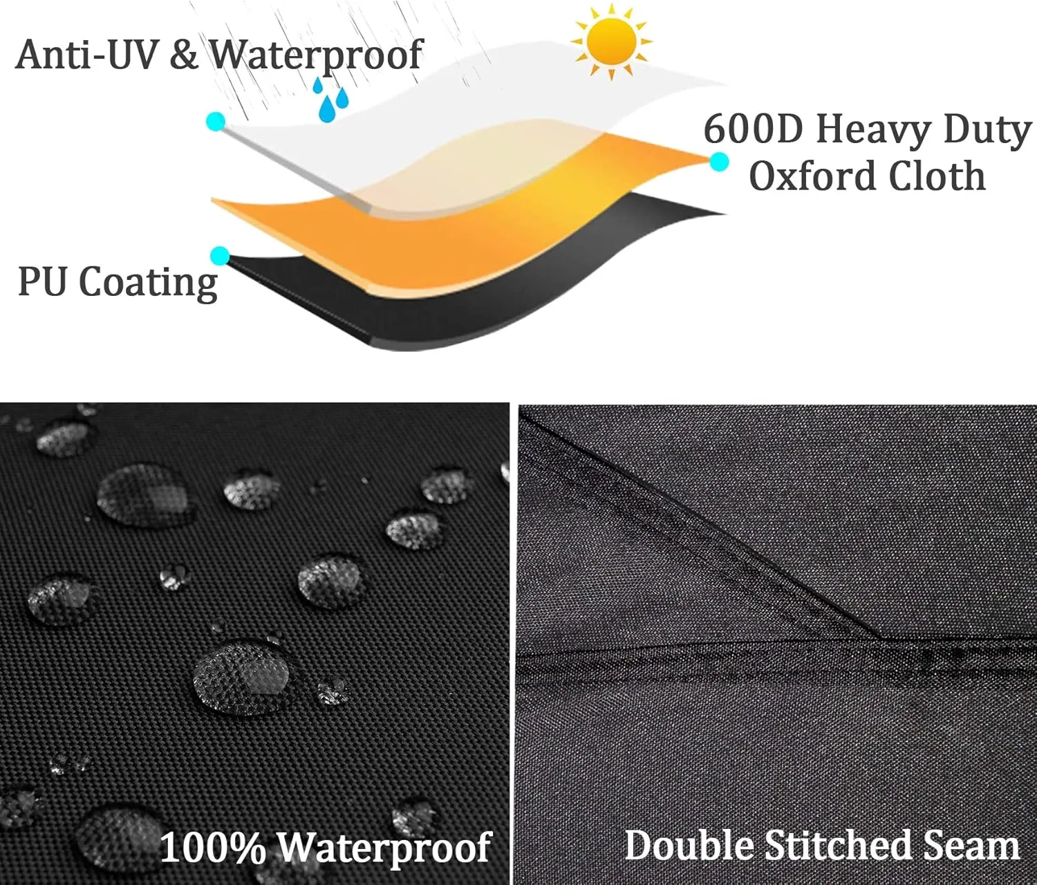 Upgraded Truck Bed Tarp Cover for Long Bed (8' Box) Fit for Ford F150 GMC Silverado Ram Tundra, Waterproof Heavy Duty 600D Oxford Fabric, Pickup Truck Bed Cover with Bungee Webbings-Black