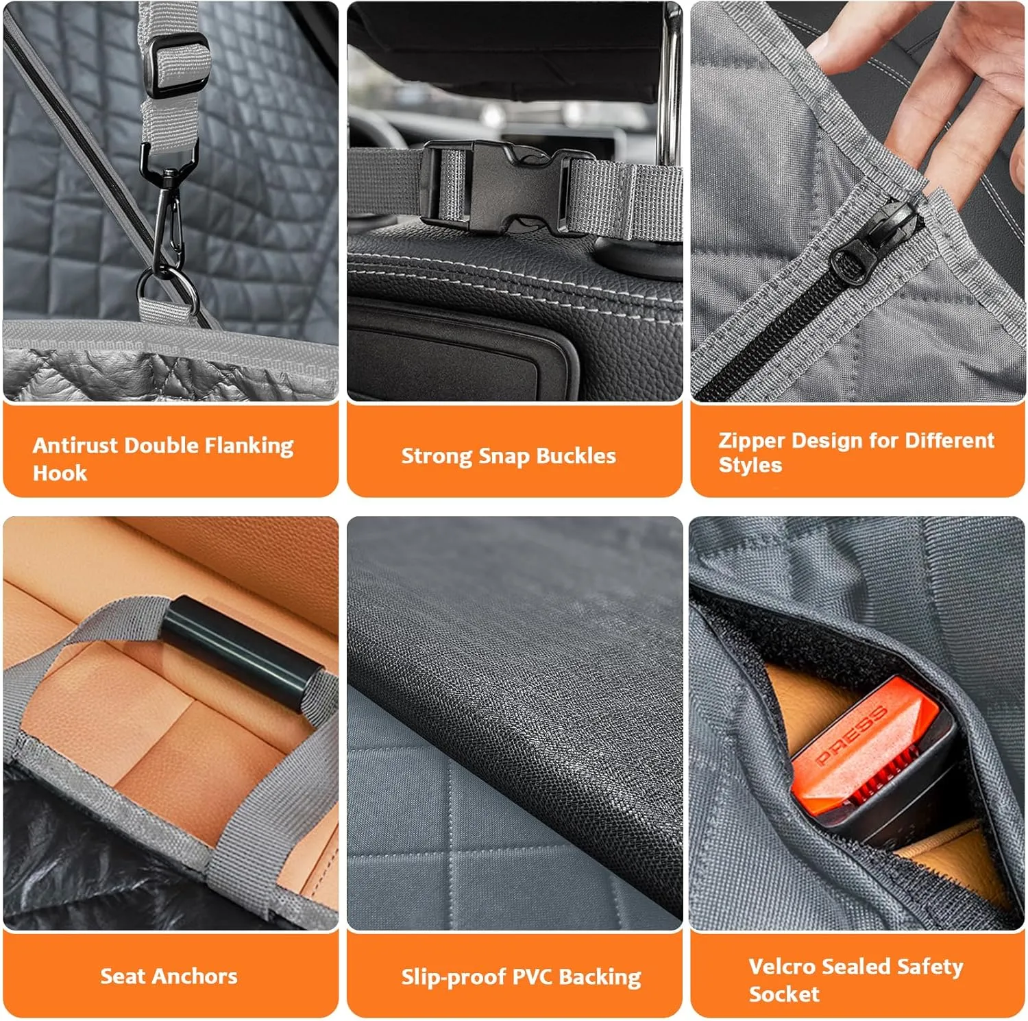 URPOWER 6 in 1 Convertible Dog Car Seat Cover for Back Seat 60/40 Split Dog Seat Cover 100% Waterproof Dog Hammock for Car Nonslip Pet Seat Cover with Mesh Window & Pocket for Cars Trucks and SUVs