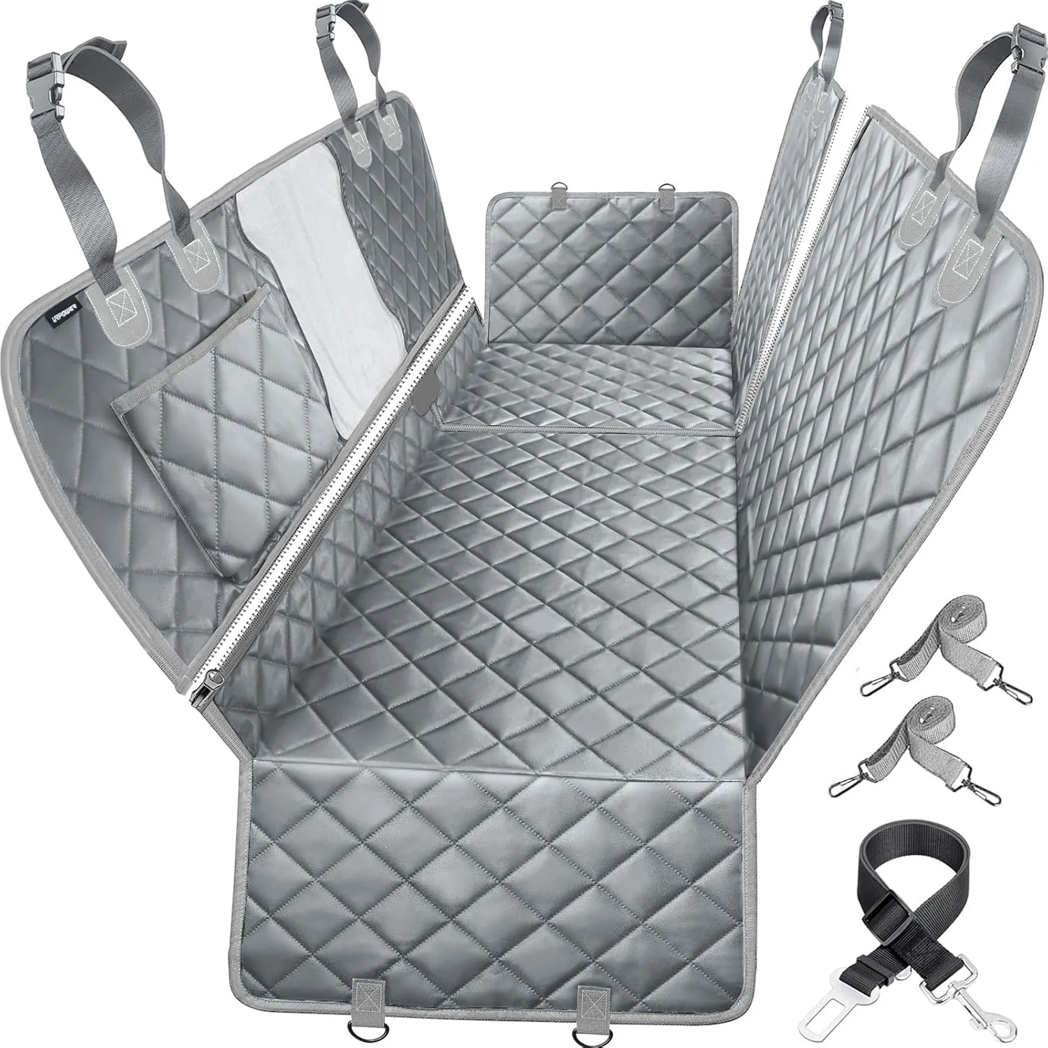 URPOWER 6 in 1 Convertible Dog Car Seat Cover for Back Seat 60/40 Split Dog Seat Cover 100% Waterproof Dog Hammock for Car Nonslip Pet Seat Cover with Mesh Window & Pocket for Cars Trucks and SUVs