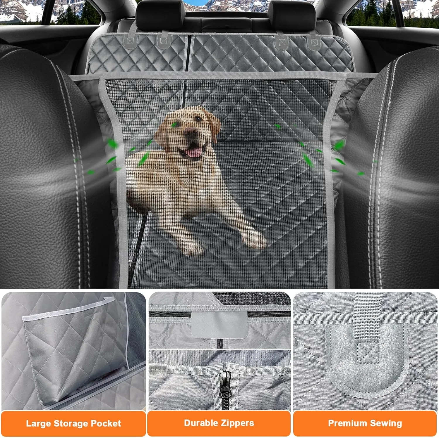 URPOWER 6 in 1 Convertible Dog Car Seat Cover for Back Seat 60/40 Split Dog Seat Cover 100% Waterproof Dog Hammock for Car Nonslip Pet Seat Cover with Mesh Window & Pocket for Cars Trucks and SUVs