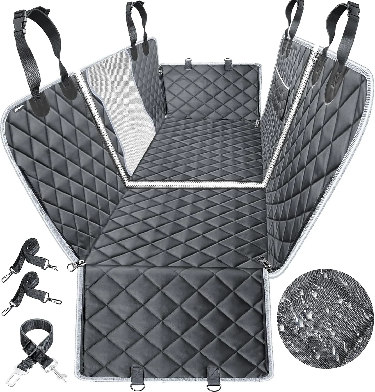 URPOWER 6-in-1 Dog Car Seat Cover for Back Seat, 40/60 Split, Waterproof Dog Car Hammock with Mesh Window & Side Flap, Pet Backseat Protector for Car, SUV, Truck
