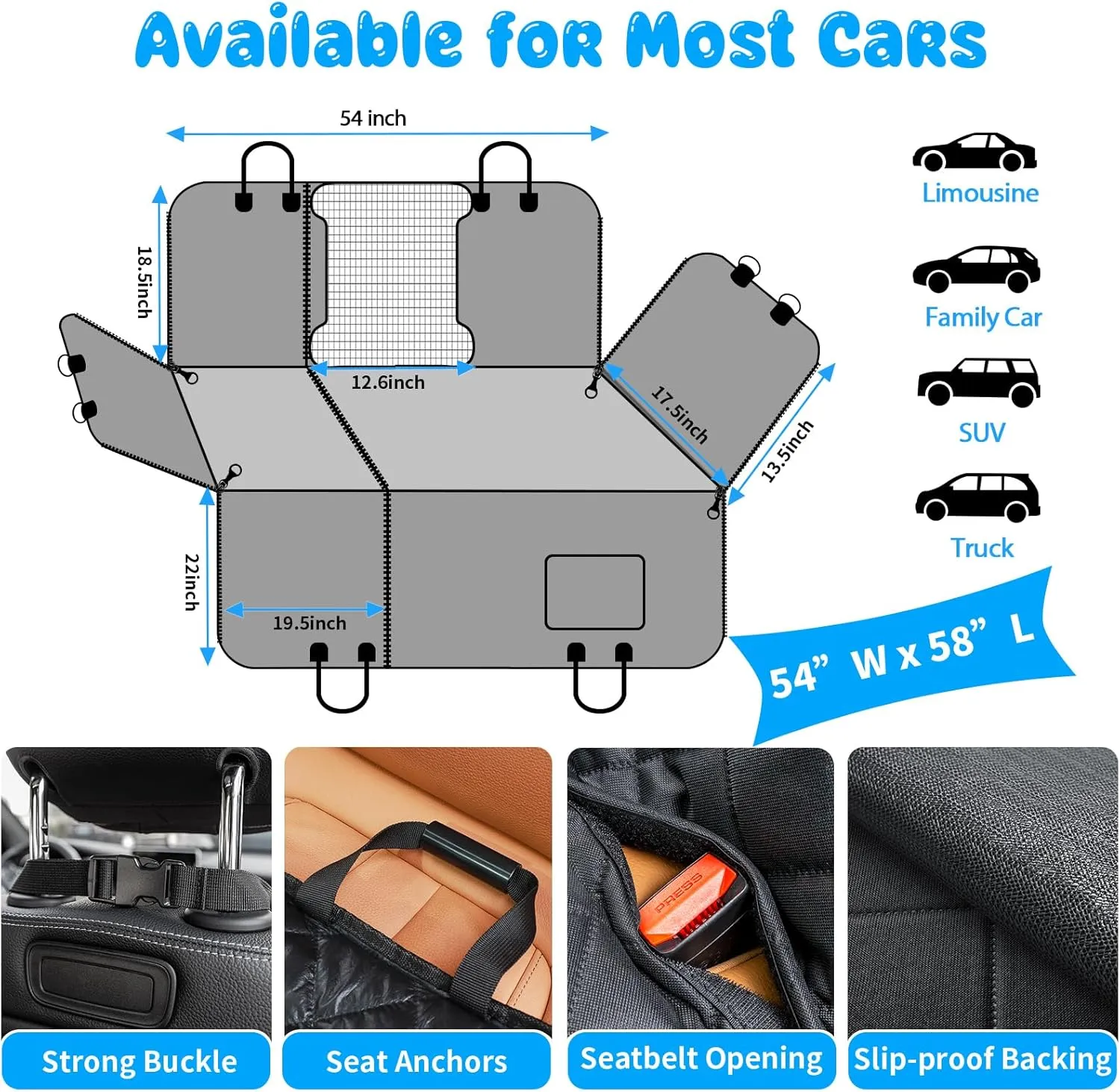 URPOWER 6-in-1 Dog Car Seat Cover for Back Seat, 40/60 Split, Waterproof Dog Car Hammock with Mesh Window & Side Flap, Pet Backseat Protector for Car, SUV, Truck