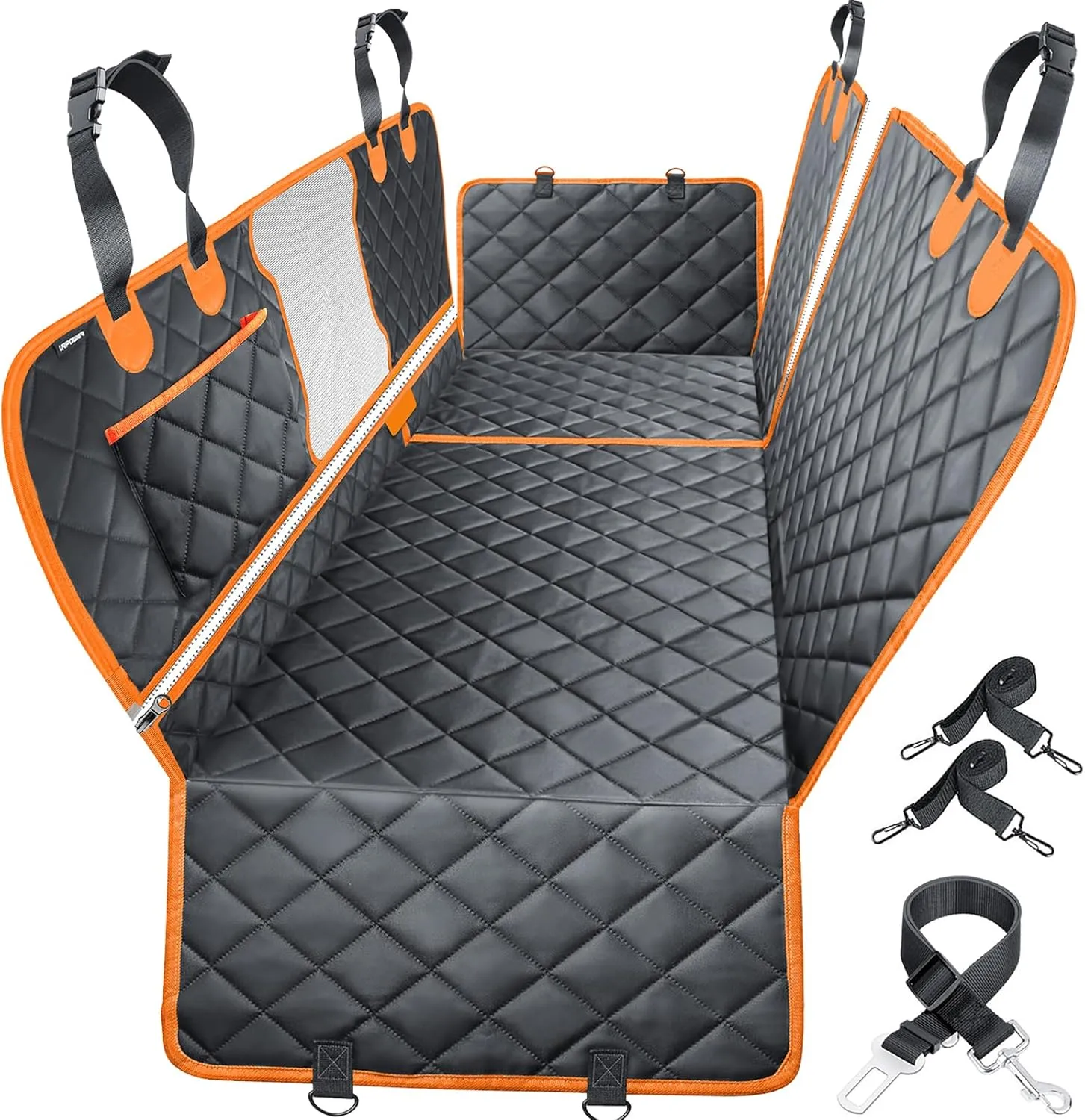 URPOWER 6-in-1 Dog Car Seat Cover for Back Seat, 60/40 Split, Waterproof Dog Car Hammock with Mesh Window, Non-Slip Pet Backseat Protector for Cars, Trucks and SUVs