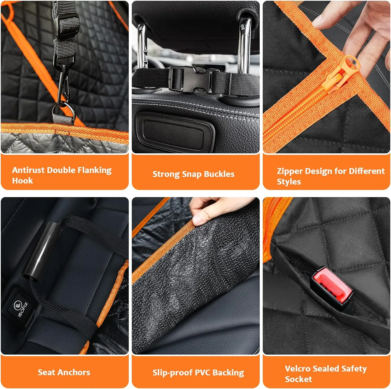 URPOWER 6-in-1 Dog Car Seat Cover for Back Seat, 60/40 Split, Waterproof Dog Car Hammock with Mesh Window, Non-Slip Pet Backseat Protector for Cars, Trucks and SUVs