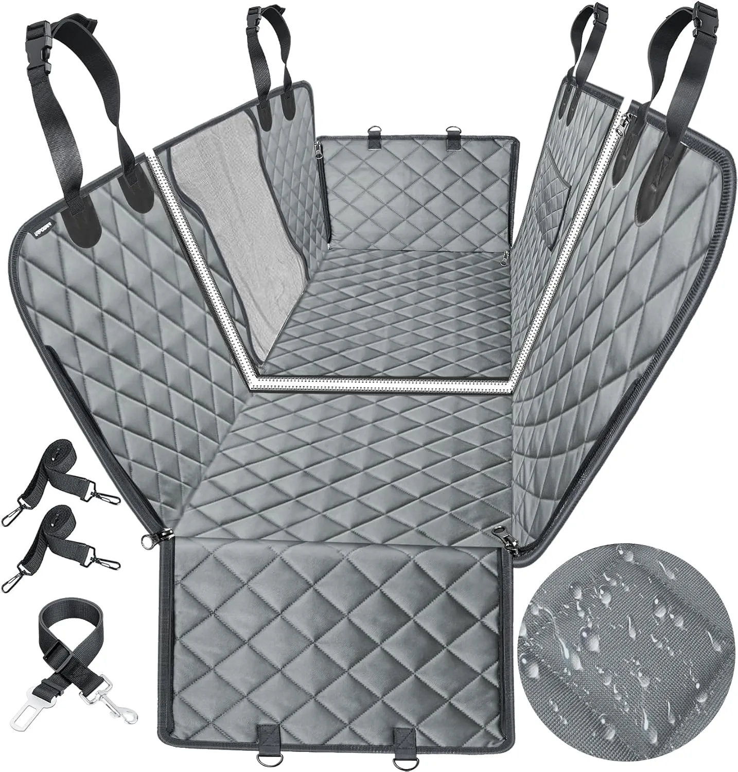 URPOWER 6-in-1 Dog Car Seat Cover for Back Seat, Waterproof Dog Car Hammock 40/60 Split Dog Seat Cover with Mesh Window and Side Flap Pets Car Seat Protector Dog Backseat Cover for Car, SUV, Truck