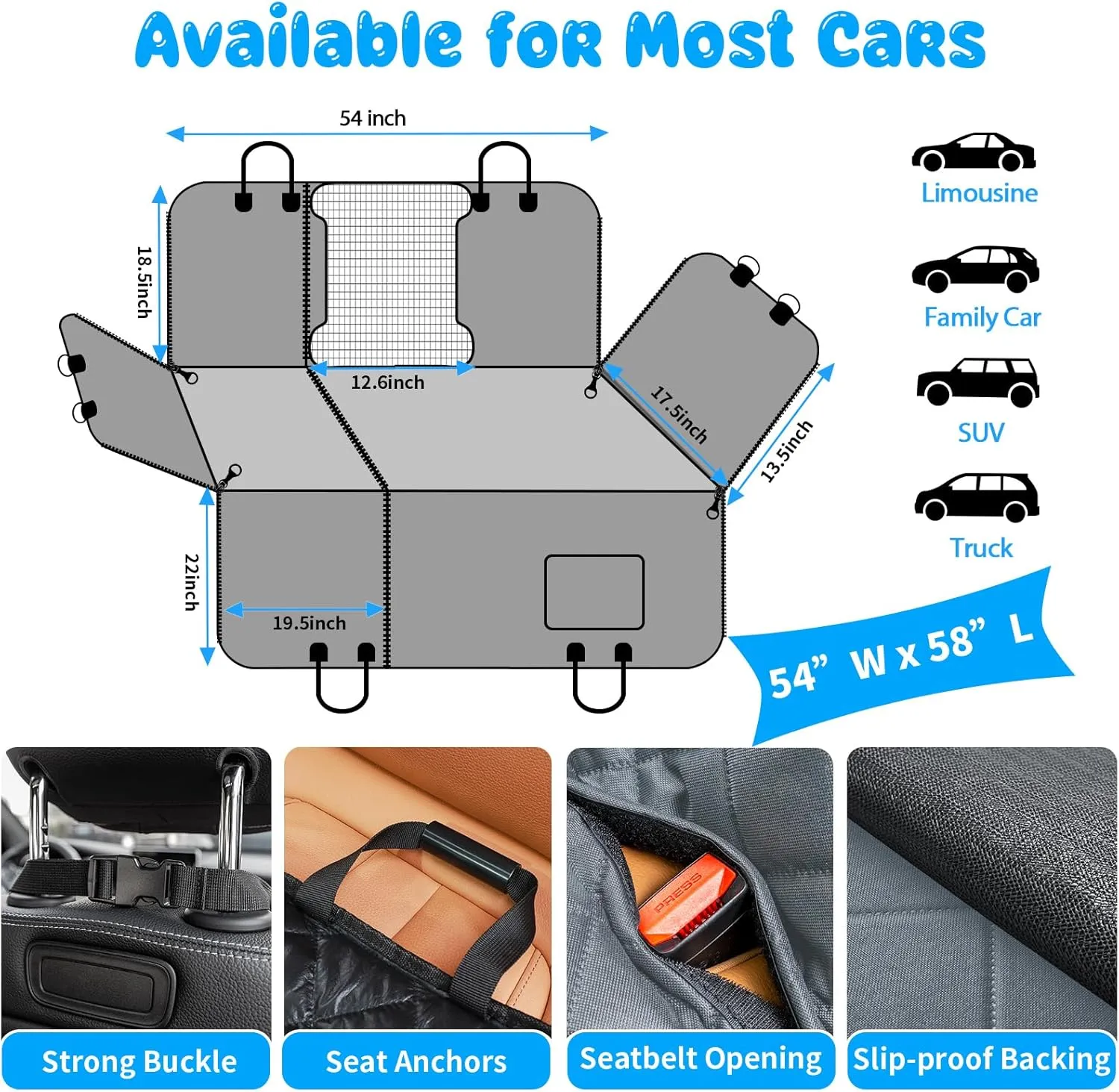 URPOWER 6-in-1 Dog Car Seat Cover for Back Seat, Waterproof Dog Car Hammock 40/60 Split Dog Seat Cover with Mesh Window and Side Flap Pets Car Seat Protector Dog Backseat Cover for Car, SUV, Truck