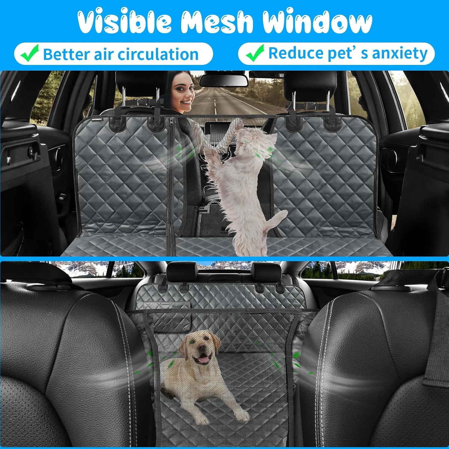 URPOWER 6-in-1 Dog Car Seat Cover for Back Seat, Waterproof Dog Car Hammock 40/60 Split Dog Seat Cover with Mesh Window and Side Flap Pets Car Seat Protector Dog Backseat Cover for Car, SUV, Truck