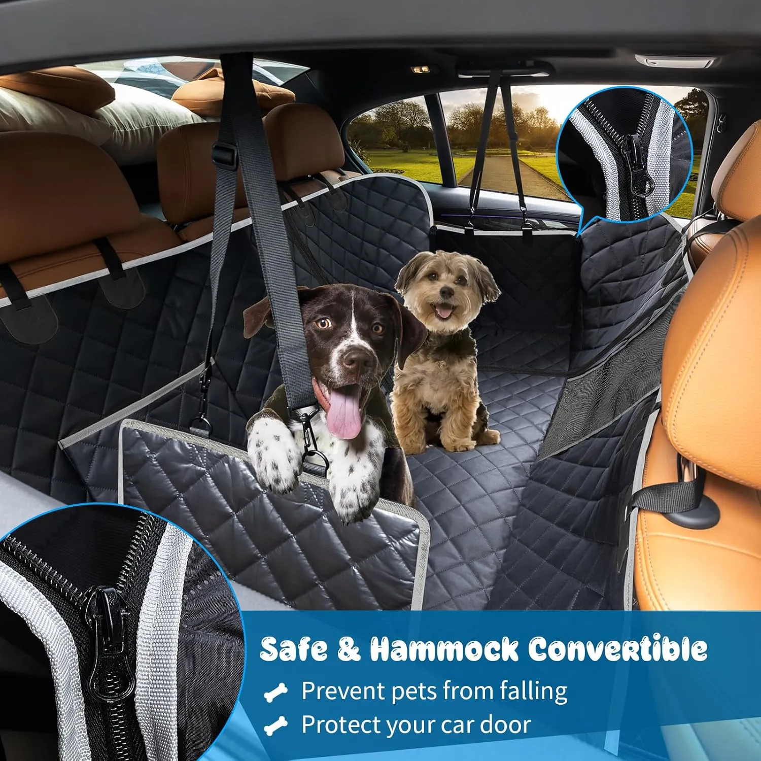 URPOWER 6-in-1 Dog Car Seat Cover for Back Seat, Waterproof Dog Car Hammock with Mesh Window & Side Flap, 40/60 Split Pet Backseat Protector for Car, SUV, Truck