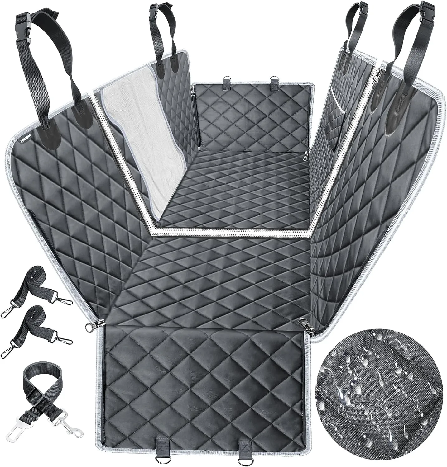 URPOWER 6-in-1 Dog Car Seat Cover for Back Seat, Waterproof Dog Car Hammock with Mesh Window & Side Flap, 40/60 Split Pet Backseat Protector for Car, SUV, Truck