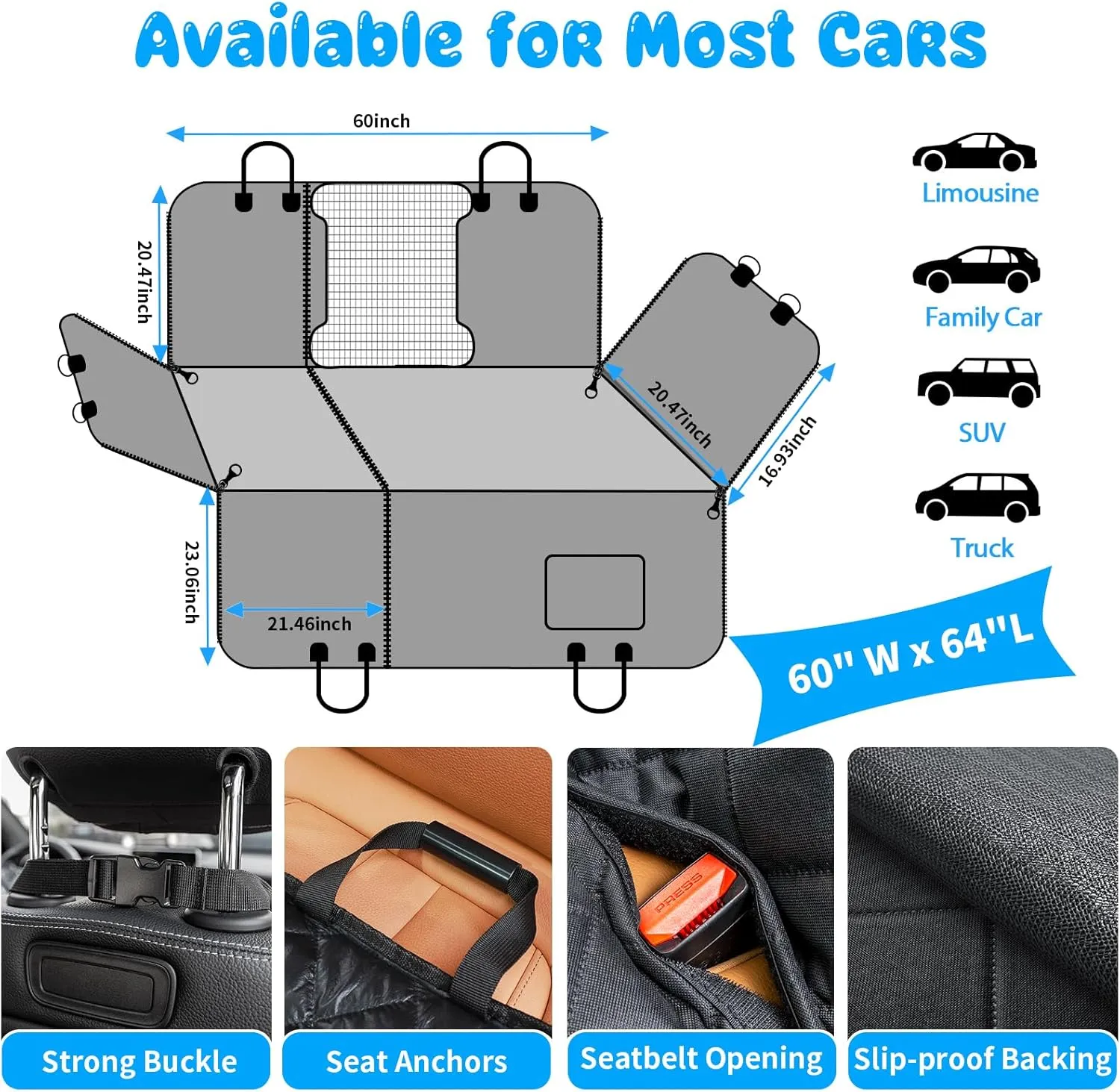 URPOWER 6-in-1 Dog Car Seat Cover for Back Seat, Waterproof Dog Car Hammock with Mesh Window & Side Flap, 40/60 Split Pet Backseat Protector for Car, SUV, Truck