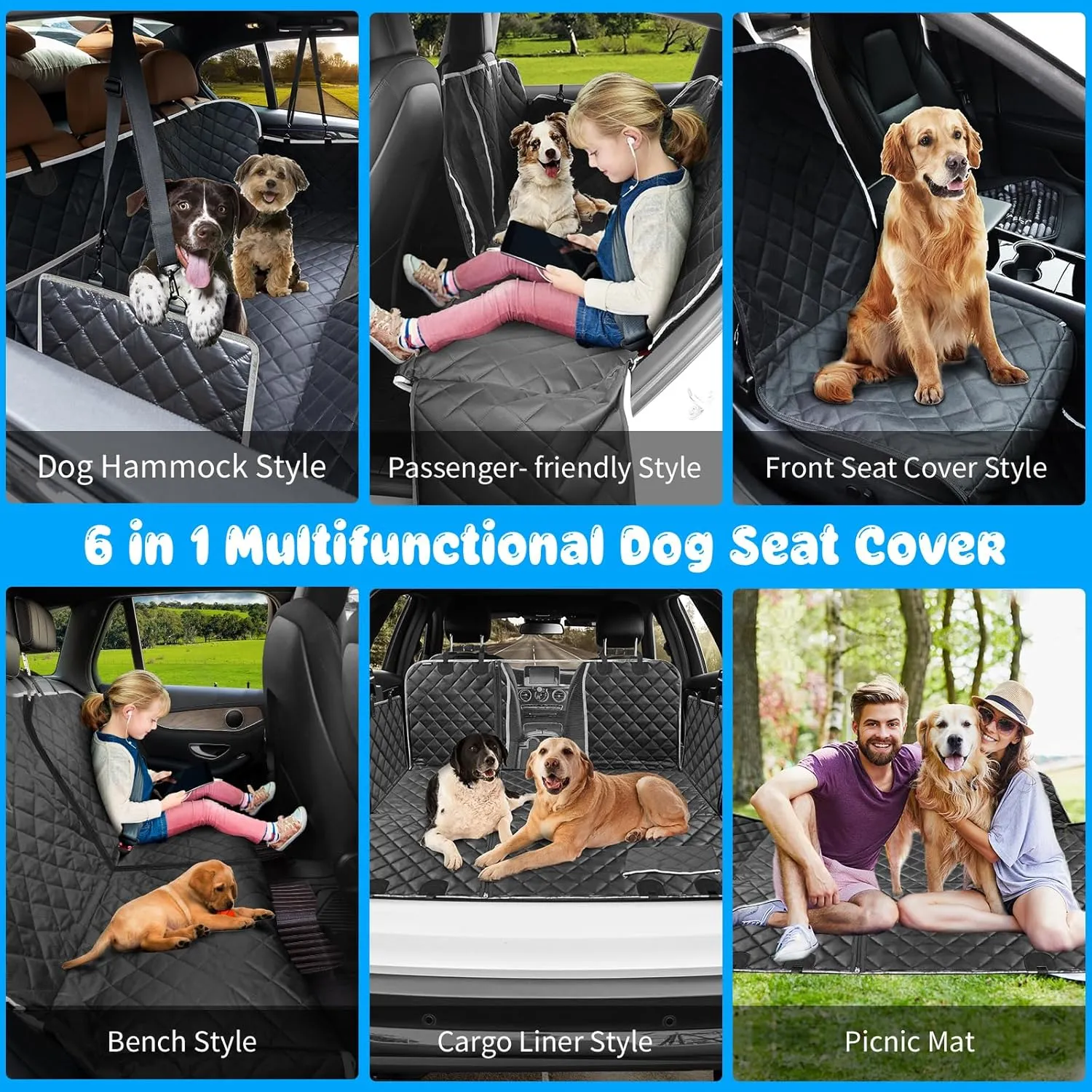 URPOWER 6-in-1 Dog Car Seat Cover for Back Seat, Waterproof Dog Car Hammock with Mesh Window & Side Flap, 40/60 Split Pet Backseat Protector for Car, SUV, Truck