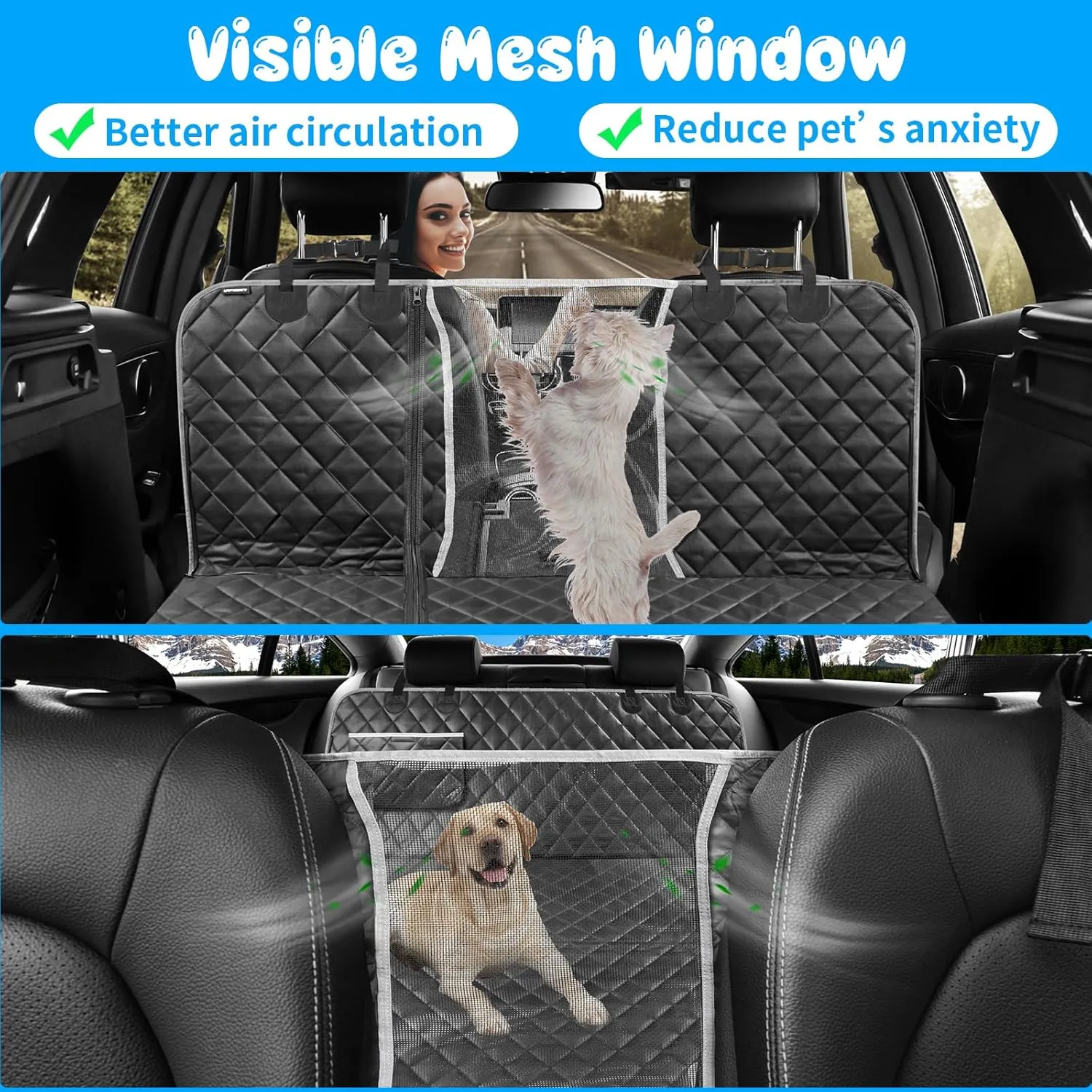URPOWER 6-in-1 Dog Car Seat Cover for Back Seat, Waterproof Dog Car Hammock with Mesh Window & Side Flap, 40/60 Split Pet Backseat Protector for Car, SUV, Truck