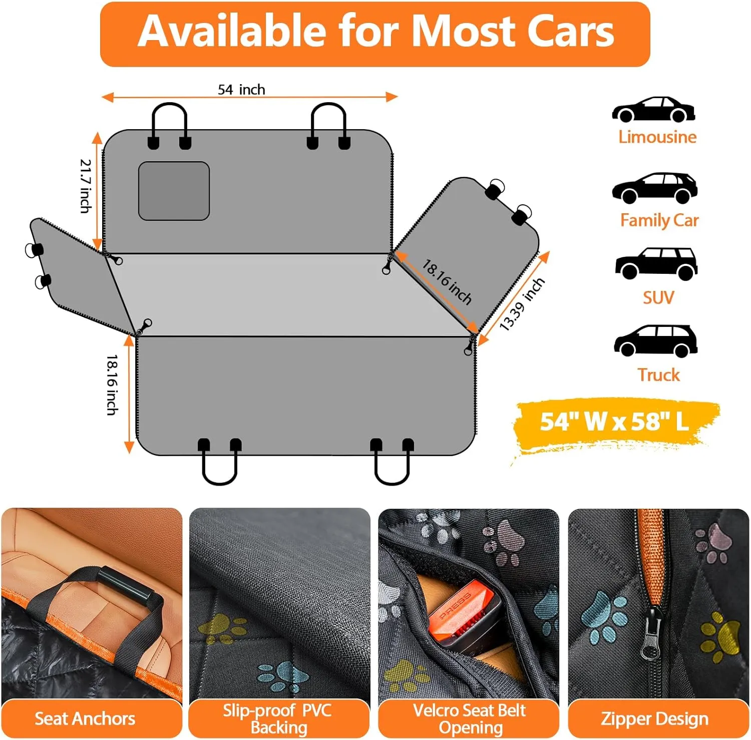 URPOWER Dog Seat Cover Car Seat Cover for Pets 100% Waterproof Pet Seat Cover Hammock 600D Heavy Duty Scratch Proof Nonslip Durable Soft Pet Back Seat Covers for Cars Trucks and SUVs