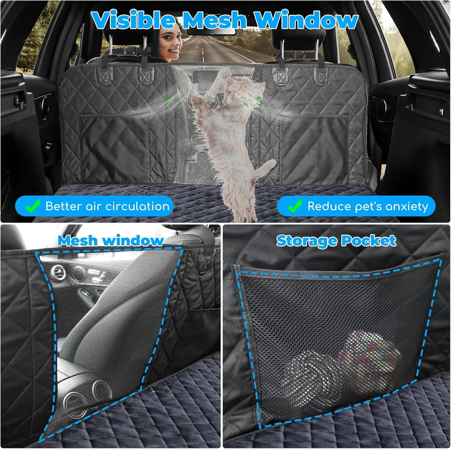 URPOWER Dogs Back Seat Extender with Removable Blanket - Hard Bottom Dog Car Seat Cover & Non-Slip Dog Bed Mat, Waterproof Dogs Hammock for Car, SUV & Small Truck, Pet Backseat Protector Holds 400lbs