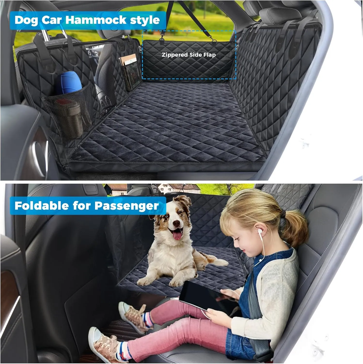 URPOWER Dogs Back Seat Extender with Removable Blanket - Hard Bottom Dog Car Seat Cover & Non-Slip Dog Bed Mat, Waterproof Dogs Hammock for Car, SUV & Small Truck, Pet Backseat Protector Holds 400lbs