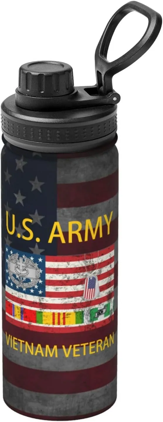 US Army Combat Medic Vietnam Veteran Stainless Steel Insulated Water Bottle: 18oz, Leak-Proof, Hot & Cold, Eco-Friendly