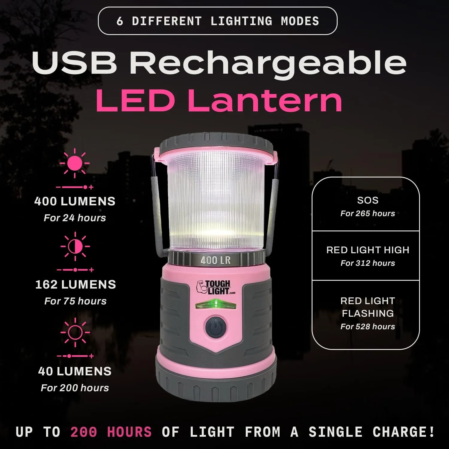 USB Rechargeable Camping Lantern, 400 Lumens LED Lantern, Hanging Tent Lamp, 6000mAh Power Bank, 200 Hour, 6 Modes, for Outdoors & Emergency