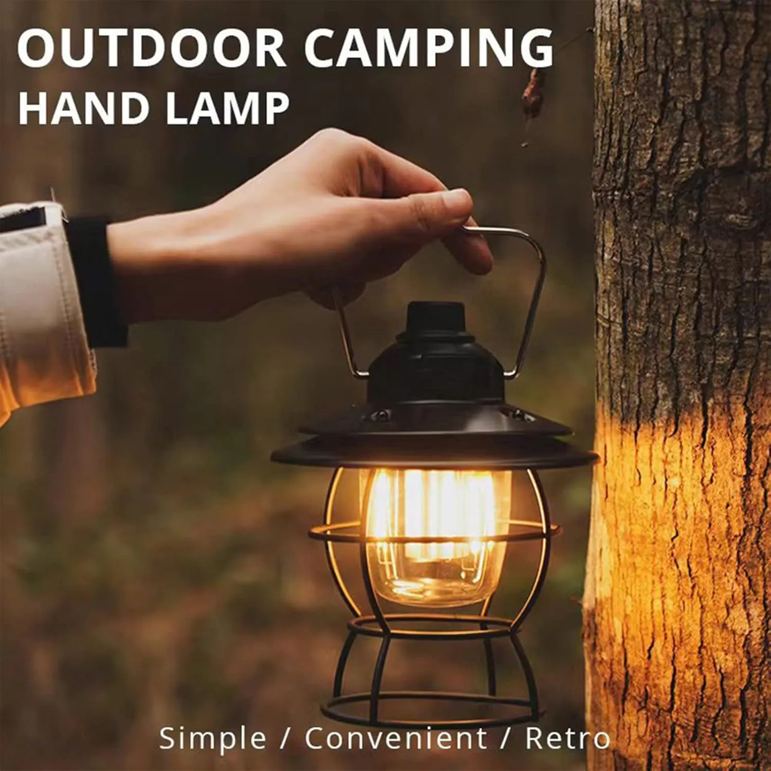 USB Rechargeable LED Camping Lantern Vintage Camping Lights Portable Waterproof Outdoor Metal Hook Tent Camping Light 3 Light Modes