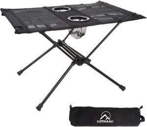 UZPNAAU Ultralight Camping Table, Portable Folding Mesh Camp Table, Backpacking Table with Carry Bag & 2 Cup Holder, for Camping, Picnic, Fishing
