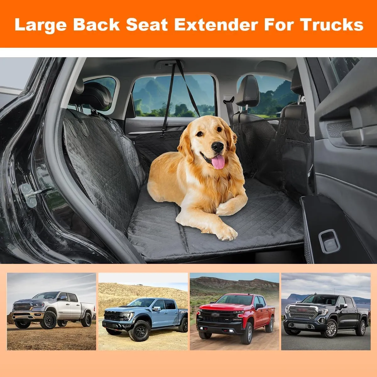 Vailge Truck Dog Car Seat Cover - Large Back Seat Extender, Waterproof Hammock, Non-Inflatable, Hard Bottom for Trucks (F150, RAM1500, Silverado, Sierra)