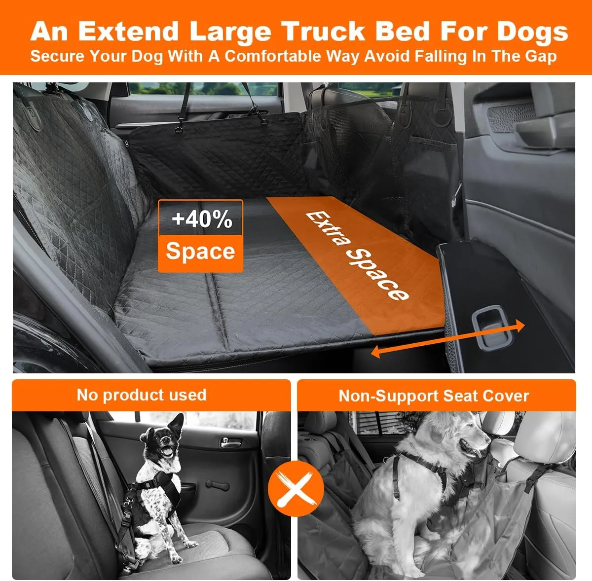 Vailge Truck Dog Car Seat Cover - Large Back Seat Extender, Waterproof Hammock, Non-Inflatable, Hard Bottom for Trucks (F150, RAM1500, Silverado, Sierra)