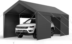VEVOR 10x20 FT Heavy Duty Carport, Car Port Car Canopy, Potable Garage Car Canopy with Removable Sidewalls, Outdoor Car Shelter, UV and Water-Resistant Car Tent for Cars, Boats, Trucks, and Equipment