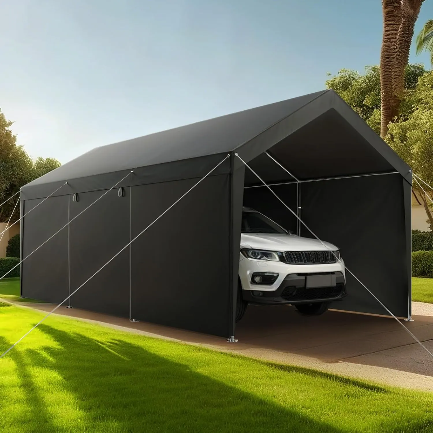 VEVOR 10x20 FT Heavy Duty Carport, Car Port Car Canopy, Potable Garage Car Canopy with Removable Sidewalls, Outdoor Car Shelter, UV and Water-Resistant Car Tent for Cars, Boats, Trucks, and Equipment