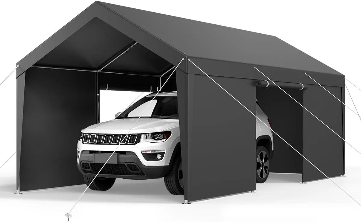 VEVOR 10x20 FT Heavy Duty Carport, Car Port Car Canopy, Potable Garage Car Canopy with Removable Sidewalls, Outdoor Car Shelter, UV and Water-Resistant Car Tent for Cars, Boats, Trucks, and Equipment