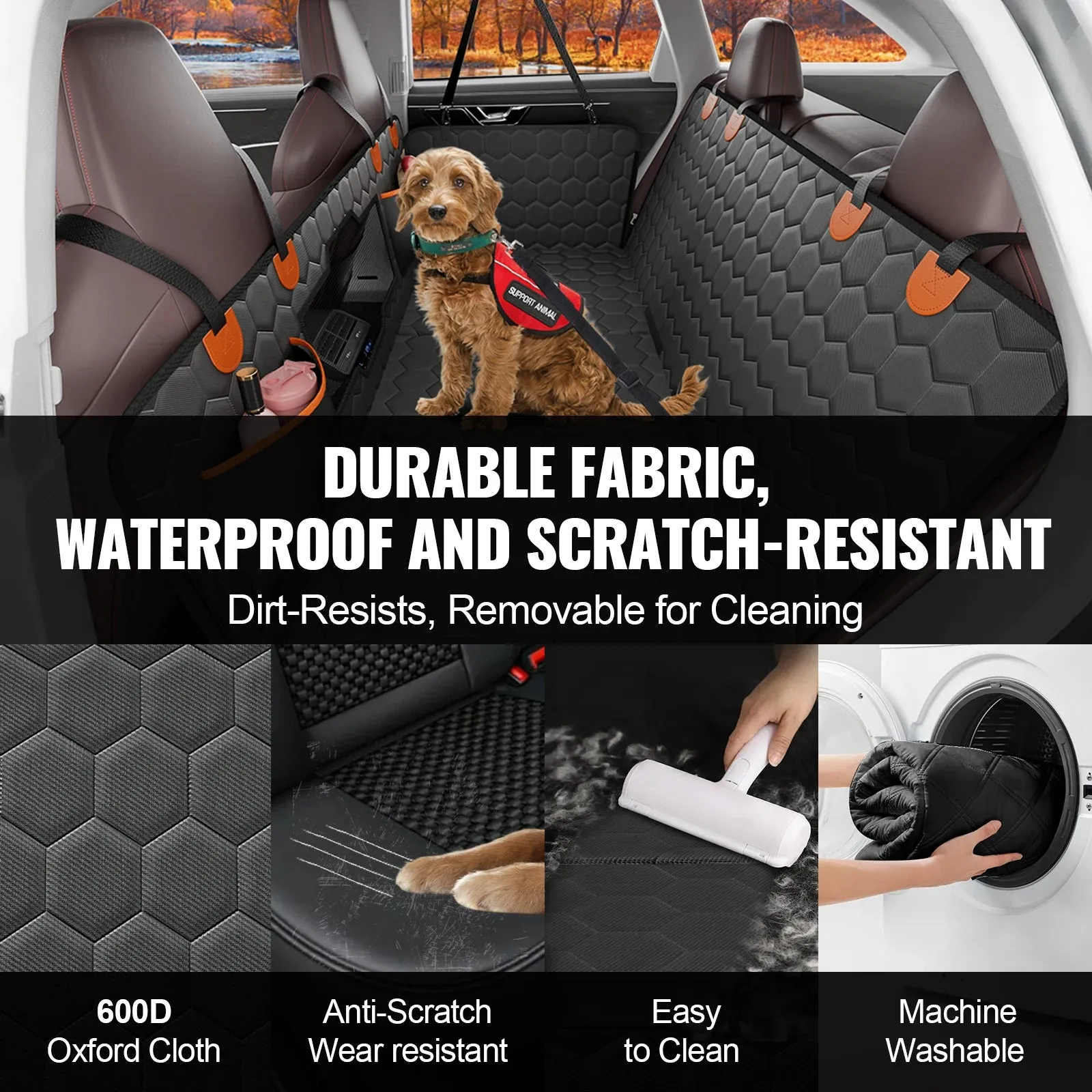 VEVOR Back Seat Extender Dog Car Seat Cover for Back Seat Bed with Mesh Window and Storage Pocket Supports 350lbs Dog Hammock