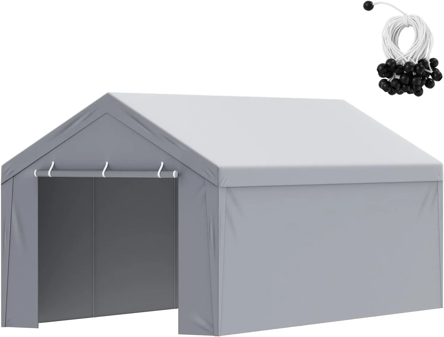 VEVOR Carport Replacement Canopy Cover Top   Side Wall 10 x 20 ft, Garage Tent Shelter Tarp Heavy-Duty Waterproof & UV Protected, Easy Installation with Ball Bungees,Grey (Frame Not Included)