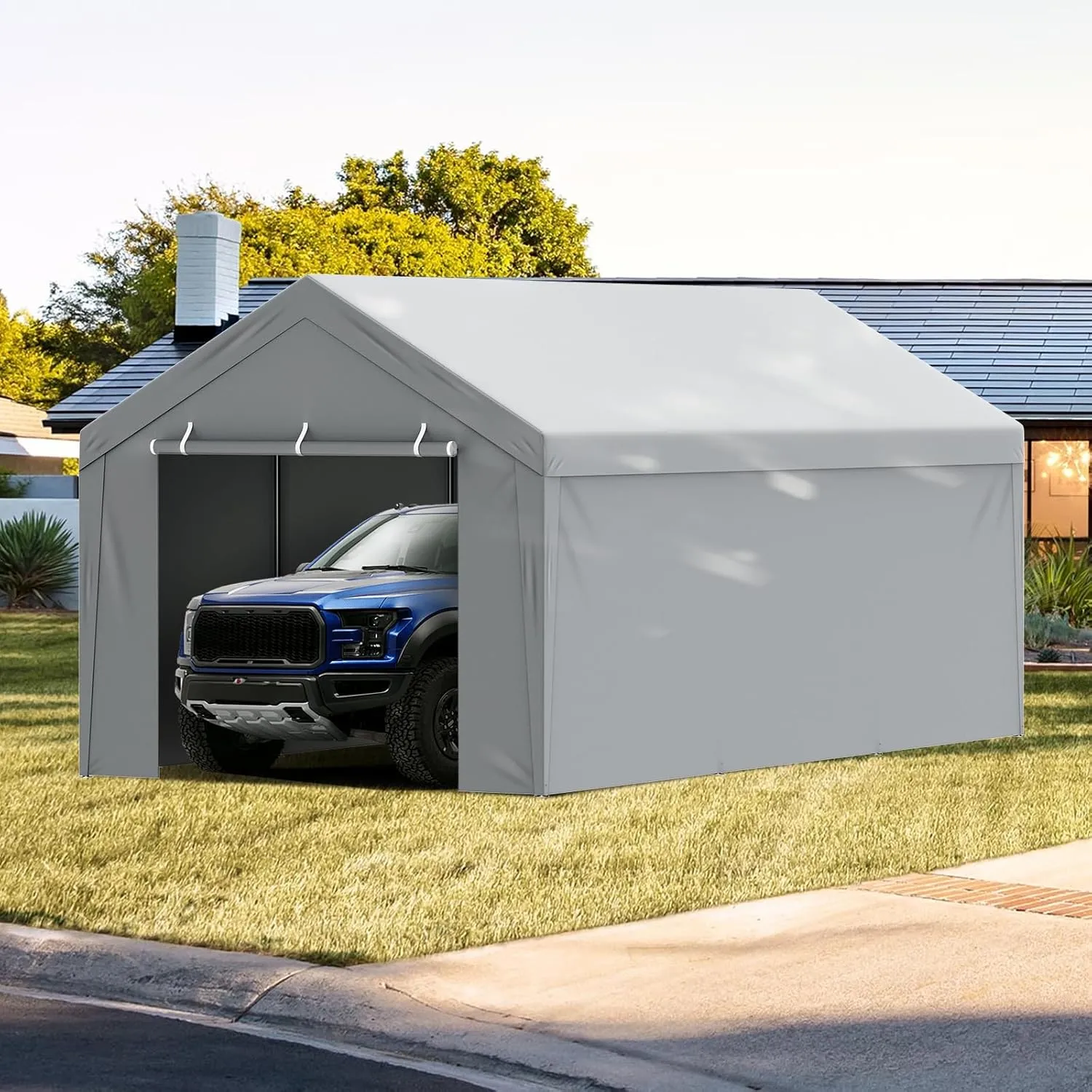 VEVOR Carport Replacement Canopy Cover Top   Side Wall 10 x 20 ft, Garage Tent Shelter Tarp Heavy-Duty Waterproof & UV Protected, Easy Installation with Ball Bungees,Grey (Frame Not Included)