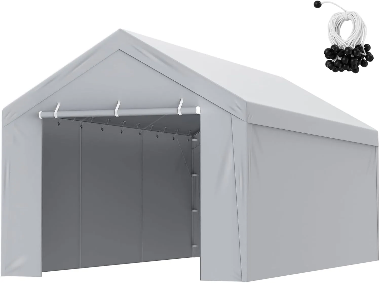 VEVOR Carport Replacement Canopy Cover Top   Side Wall 10 x 20 ft, Garage Tent Shelter Tarp Heavy-Duty Waterproof & UV Protected, Easy Installation with Ball Bungees,Grey (Frame Not Included)