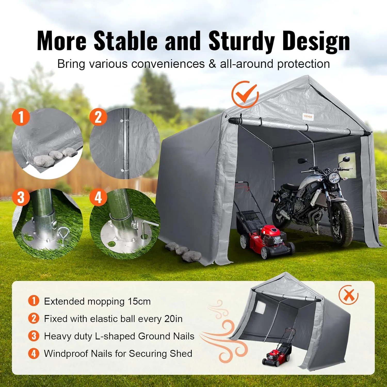VEVOR Portable Shed Storage Shelter Outdoor, 10x10x8.5 ft Heavy Duty Instant Storage Tent Tarp Sheds with Roll-up Zipper Door and Ventilated Windows for Motorcycle, Bike, Garden Tools
