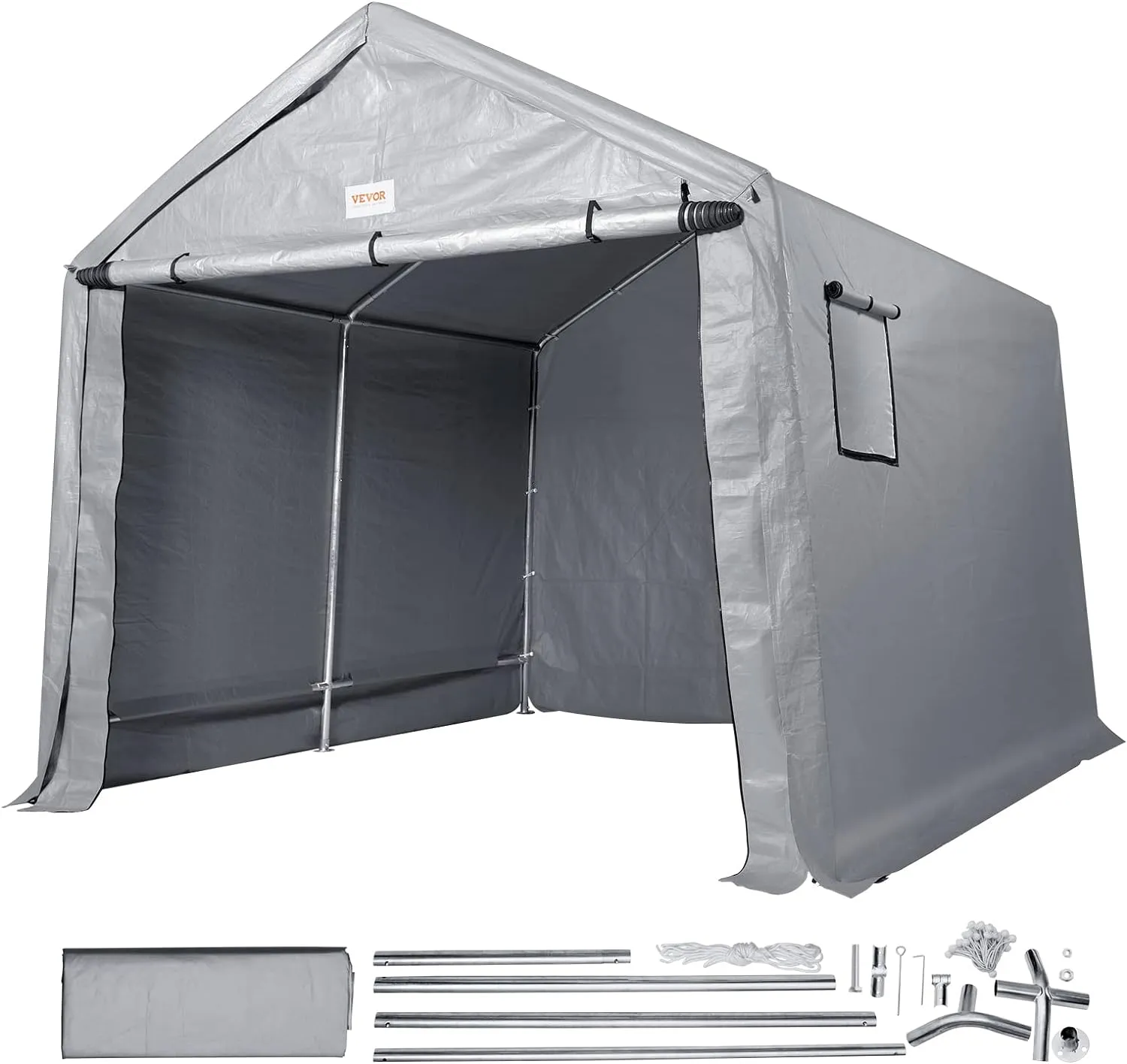 VEVOR Portable Shed Storage Shelter Outdoor, 10x10x8.5 ft Heavy Duty Instant Storage Tent Tarp Sheds with Roll-up Zipper Door and Ventilated Windows for Motorcycle, Bike, Garden Tools