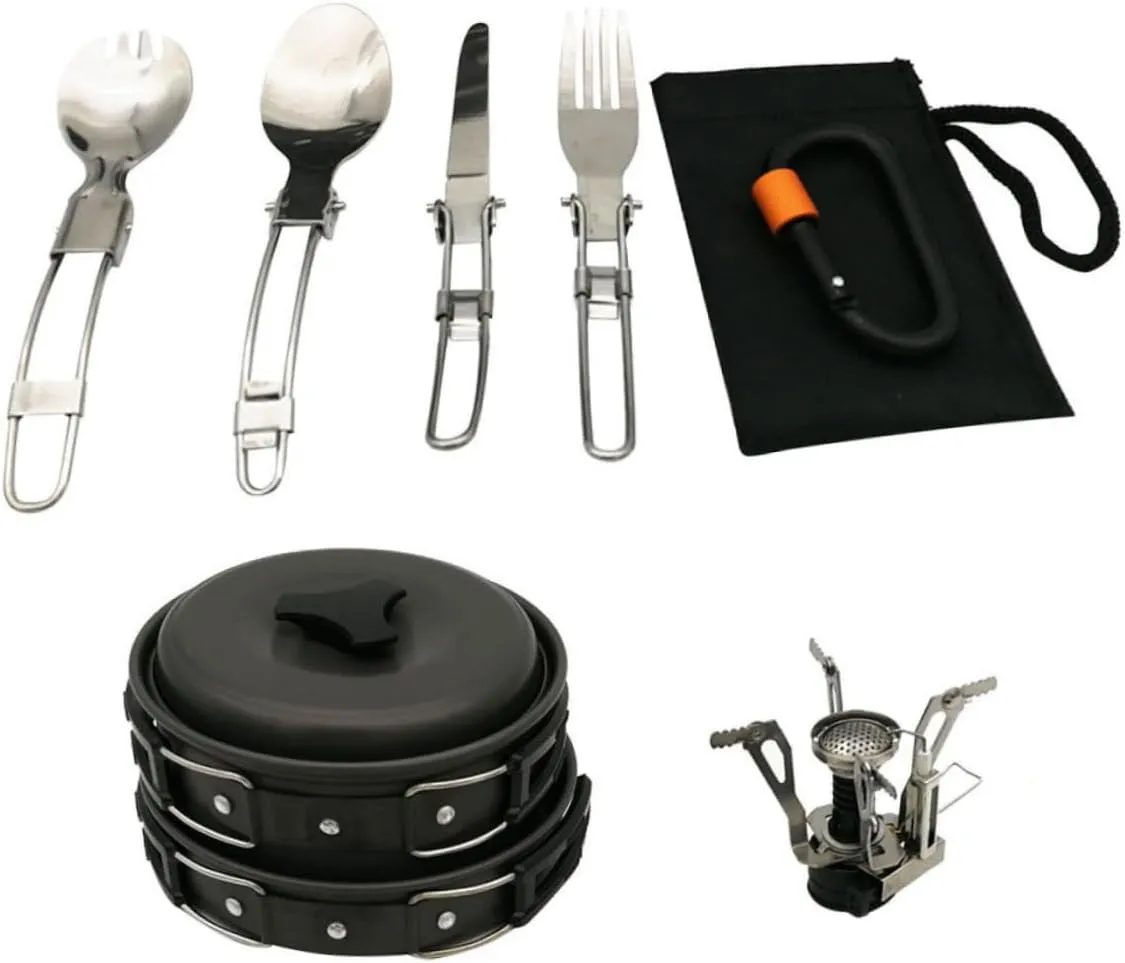 VICASKY Collapsible Camping Kettle Portable Camp Kitchen 1 Set of Camping Cookware Portable Cooking Equipment Backpacking Gear Tool