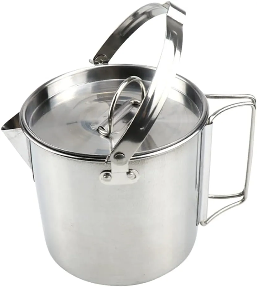 VICASKY Stainless Steel Collapsible Kettle Portable Hot Soup Boil Water Hanging Pot for Camping Picnics Hiking Easy Pour Spout Handle Lightweight Durable Cookware