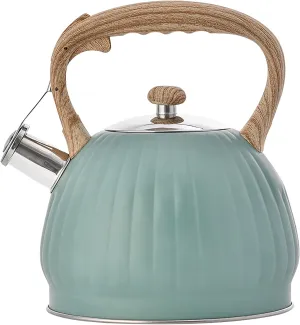 Vilihkc Whistling Stainless Steel Tea Kettle with Wood Grain Anti Heat Handle,3.7 Quart / 3.5 Liter Stainless Steel Tea Kettles,Loud Whistling for Tea,Coffee,Gas Electric Applicable