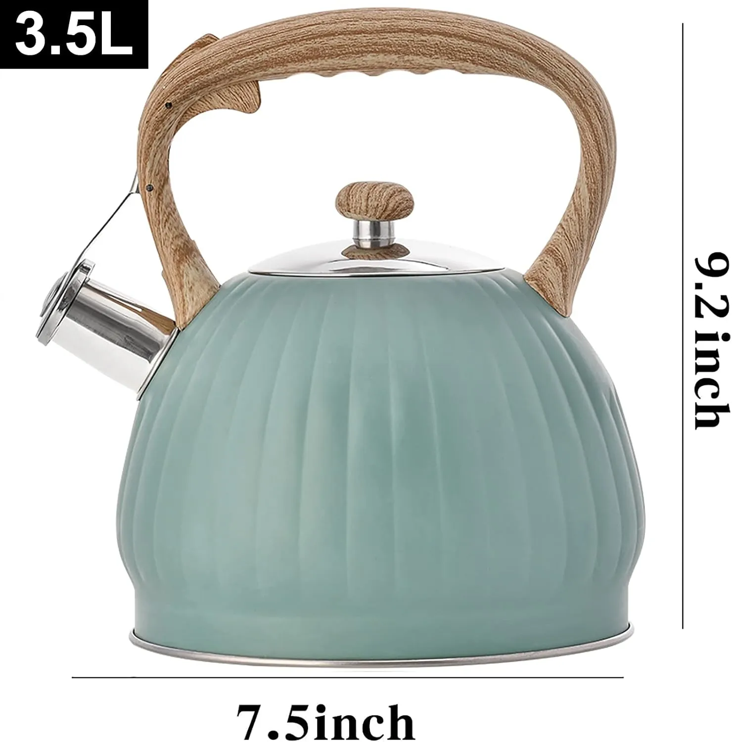 Vilihkc Whistling Stainless Steel Tea Kettle with Wood Grain Anti Heat Handle,3.7 Quart / 3.5 Liter Stainless Steel Tea Kettles,Loud Whistling for Tea,Coffee,Gas Electric Applicable