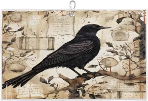 Vintage Tree Branch Crow Golf Towel with Heavy Duty Carabiner Ultra Absorbent Quick Dry Perfect for Cleaning Clubs Balls Gear Essential Golf Accessory for Men Women Kids