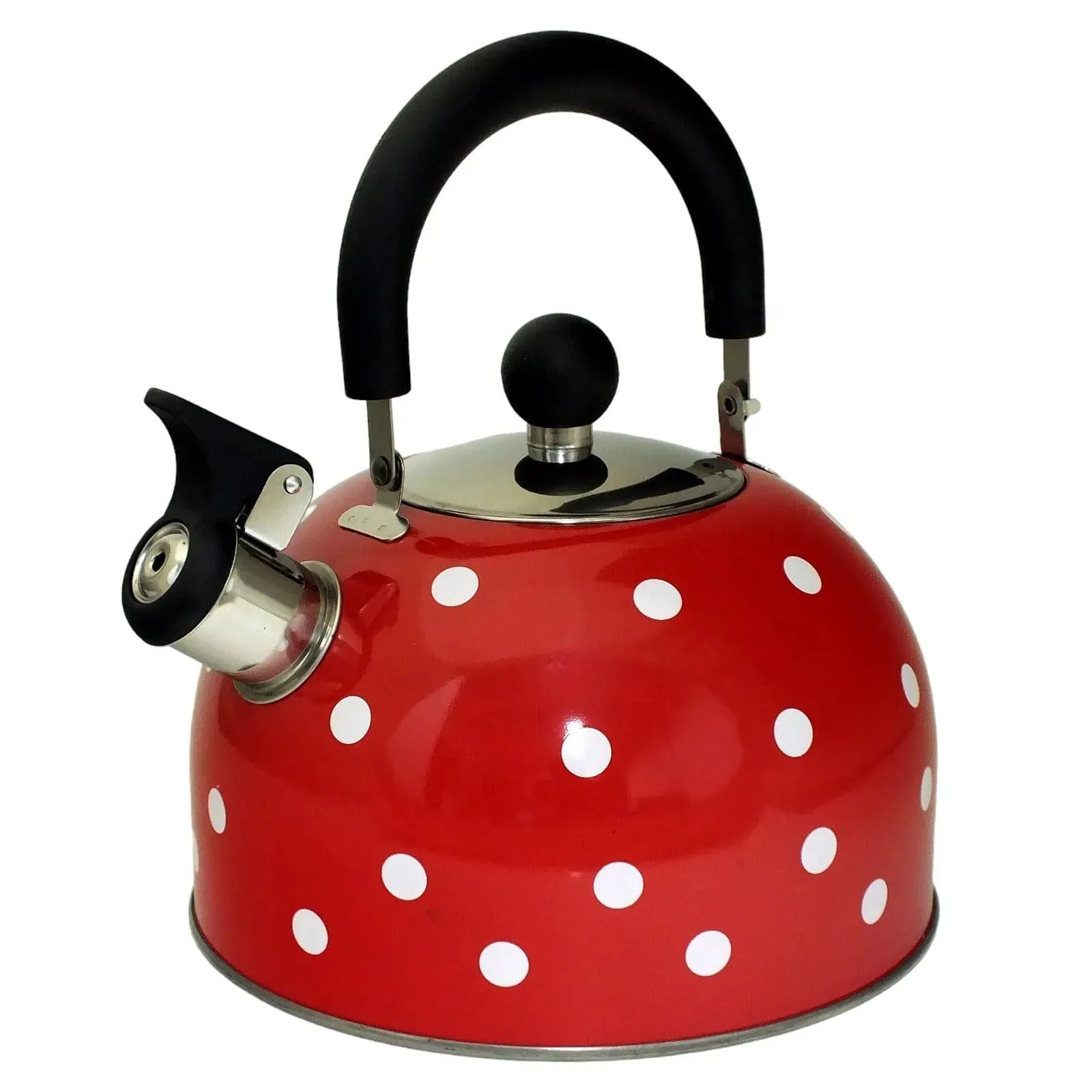 Voche 2.5 Litre Stainless Steel Whistling Stovetop Kettle | Red with White Polka Dots