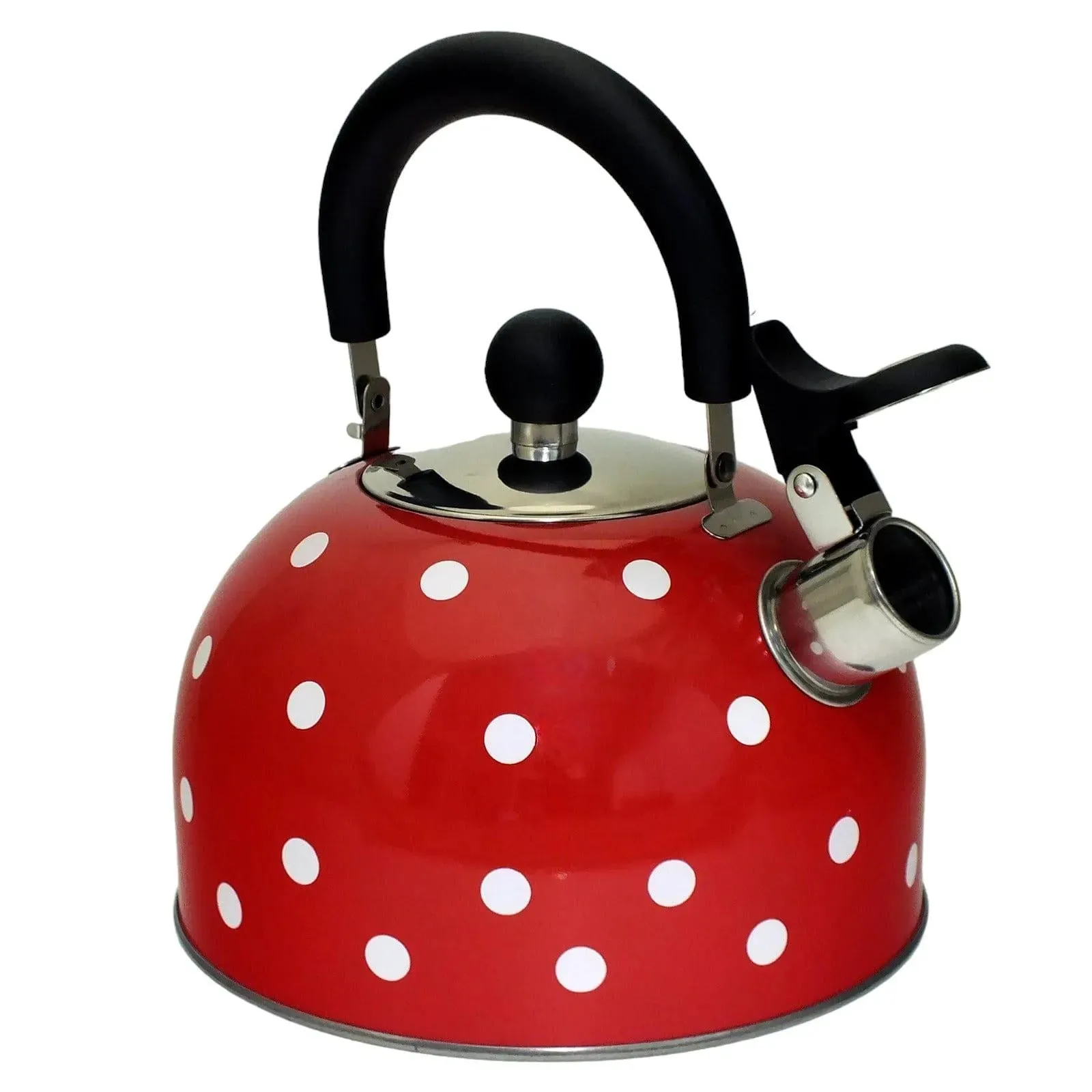 Voche 2.5 Litre Stainless Steel Whistling Stovetop Kettle | Red with White Polka Dots