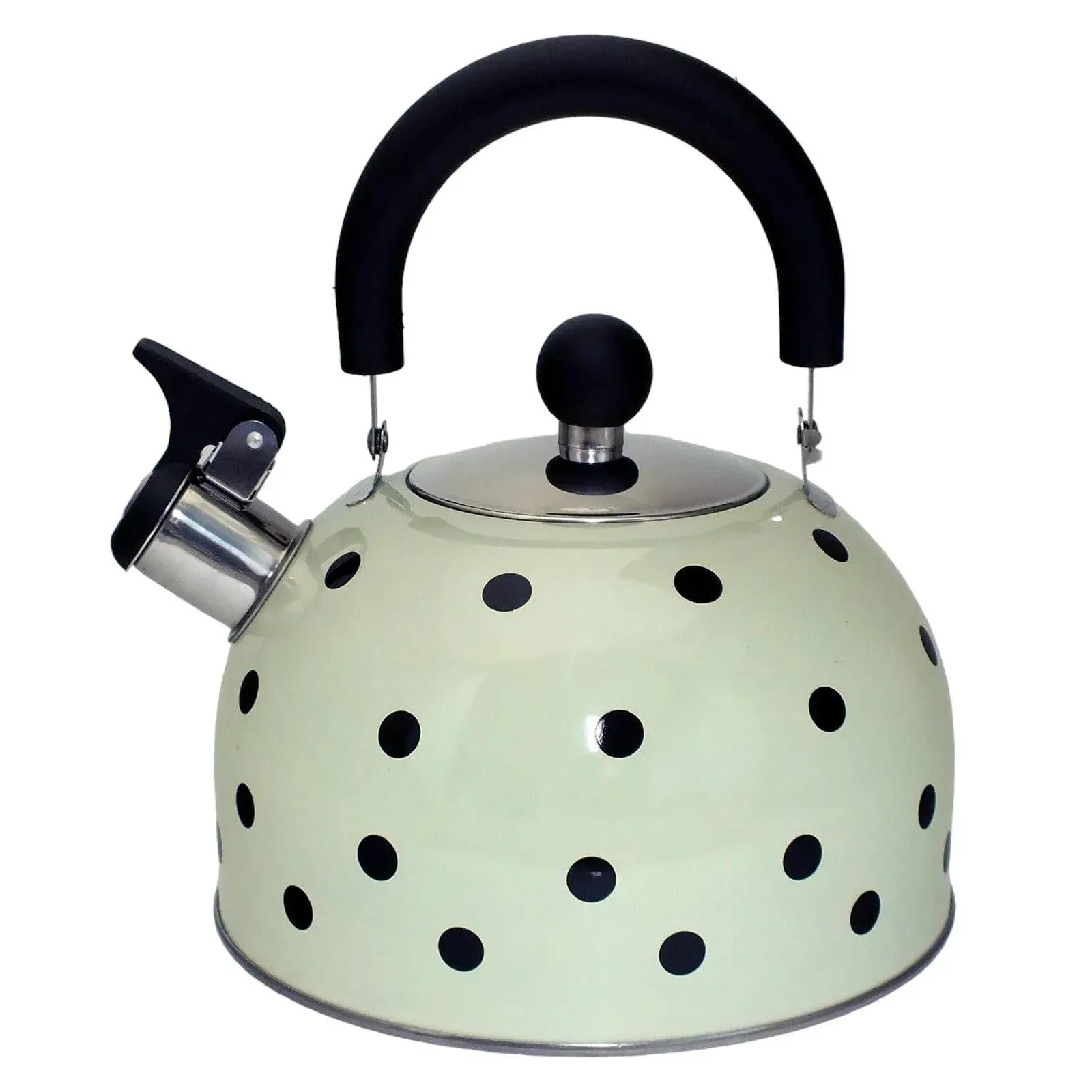 Voche 2.5 Litre Stainless Steel Whistling Stovetopv Kettle | Cream with Black Polka Dots