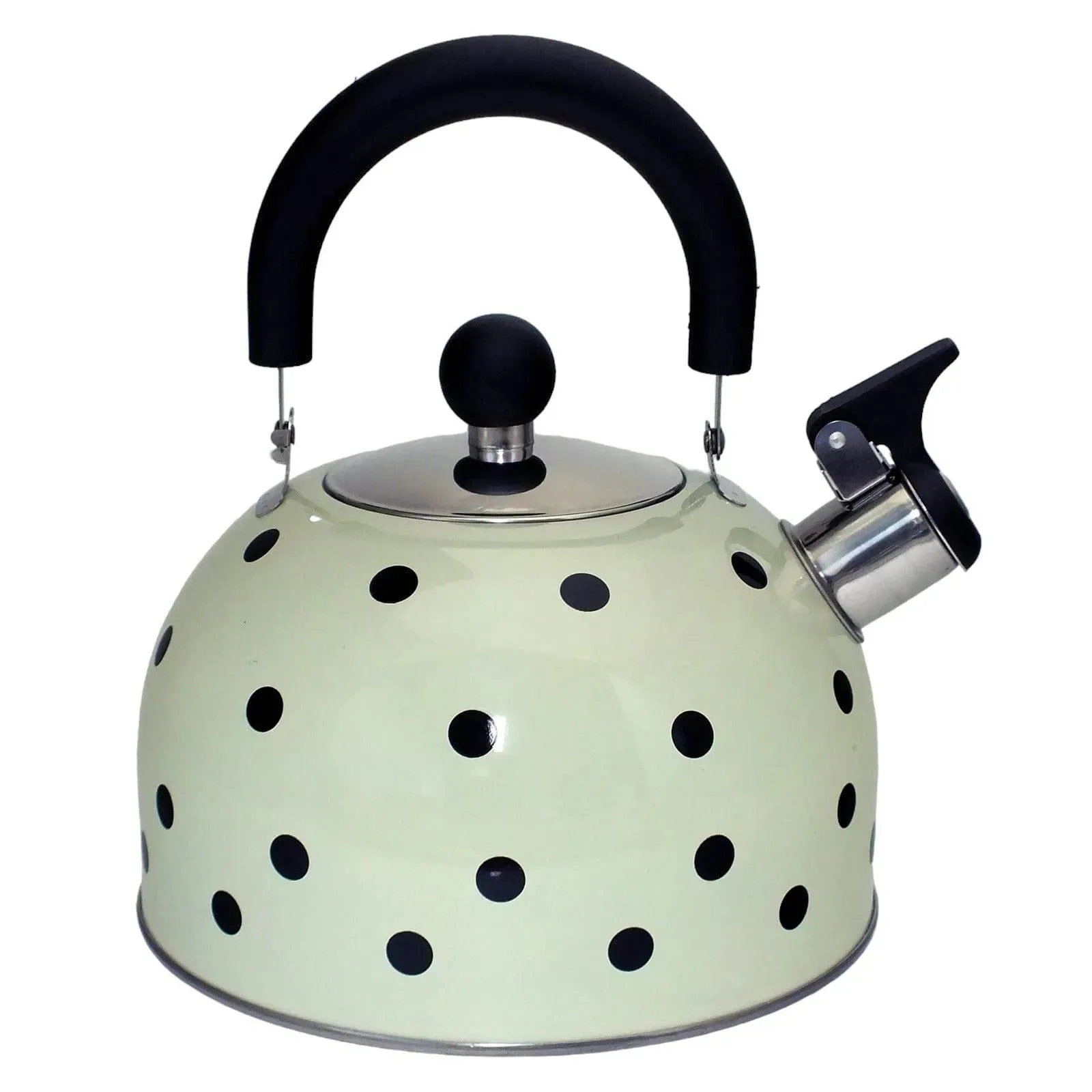Voche 2.5 Litre Stainless Steel Whistling Stovetopv Kettle | Cream with Black Polka Dots