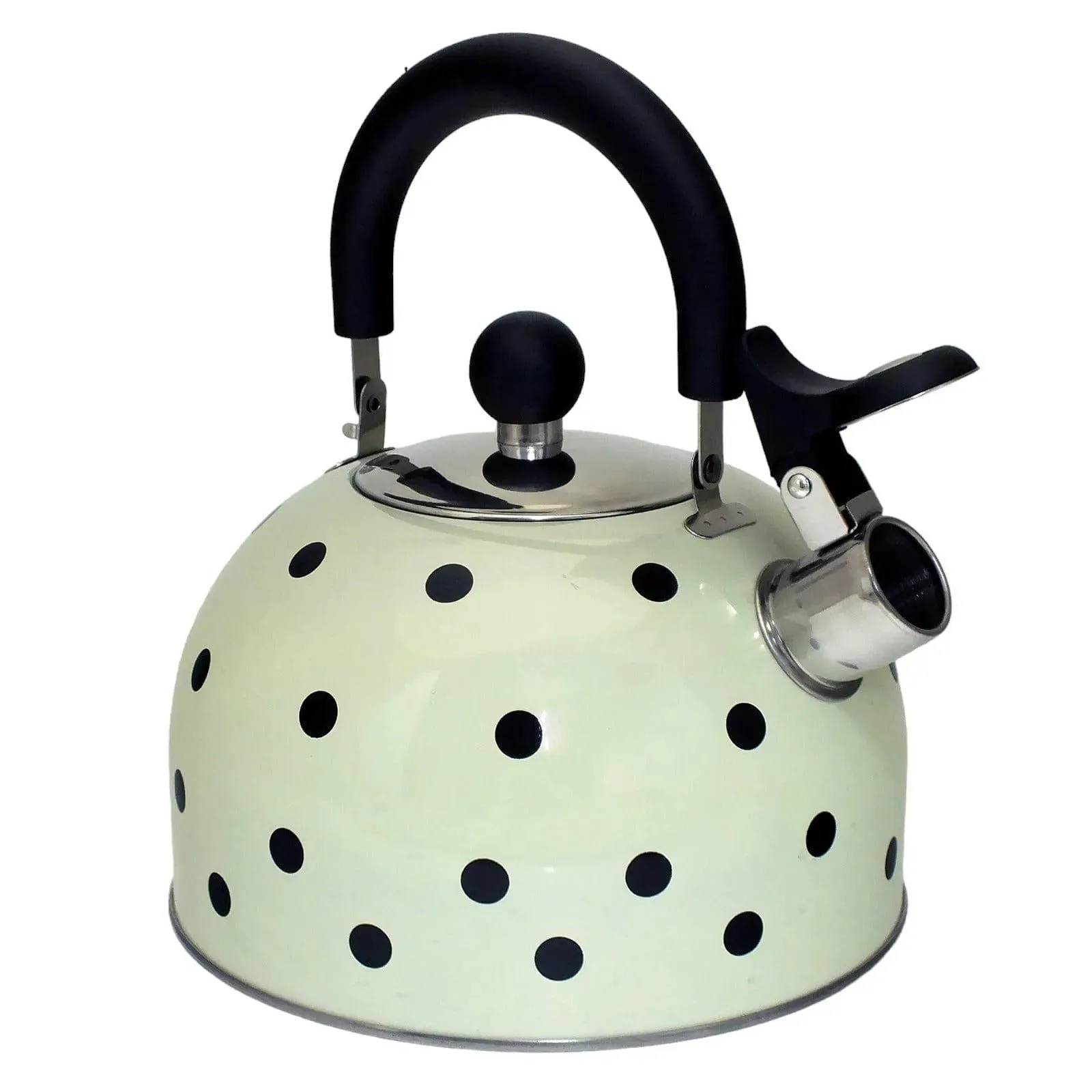 Voche 2.5 Litre Stainless Steel Whistling Stovetopv Kettle | Cream with Black Polka Dots