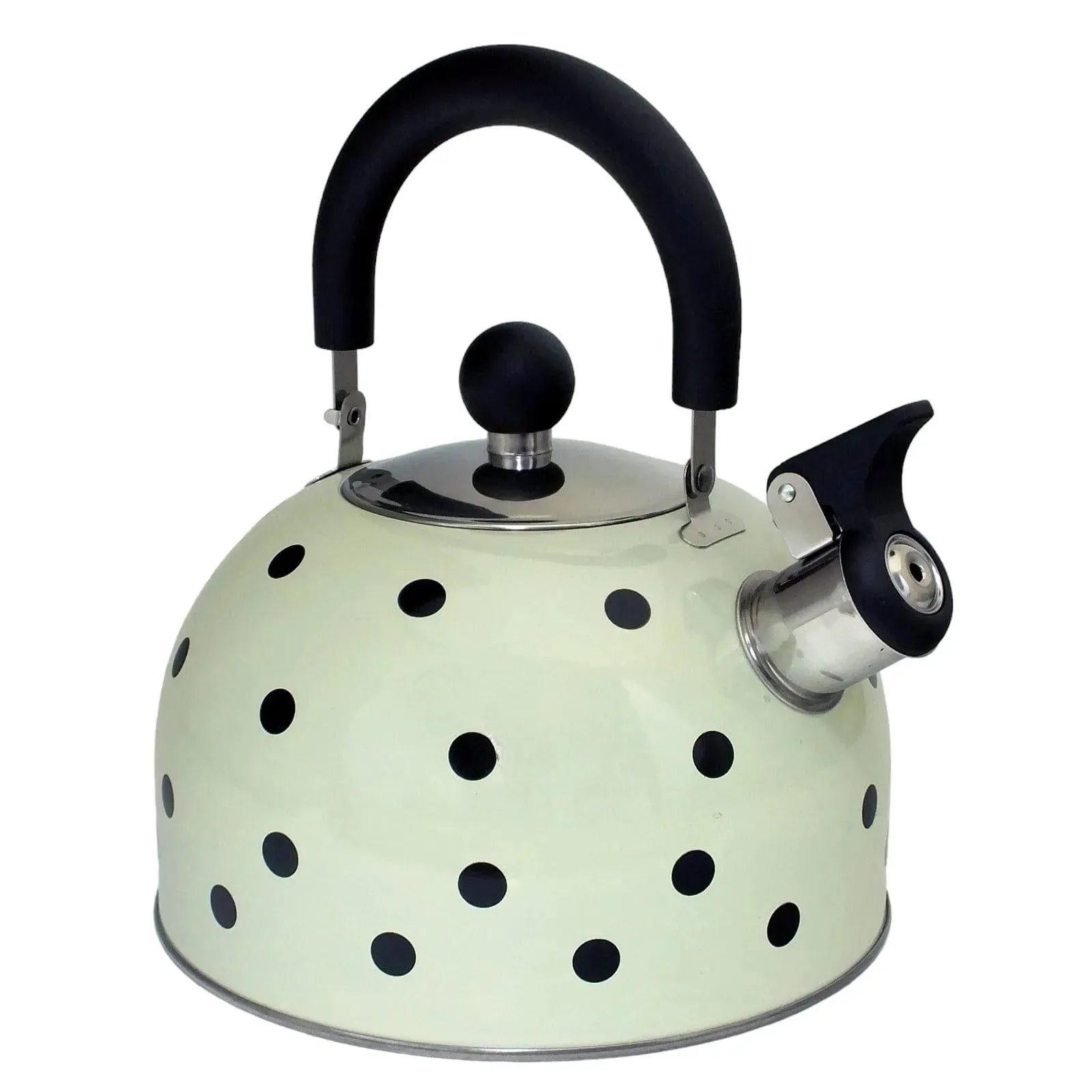Voche 2.5 Litre Stainless Steel Whistling Stovetopv Kettle | Cream with Black Polka Dots