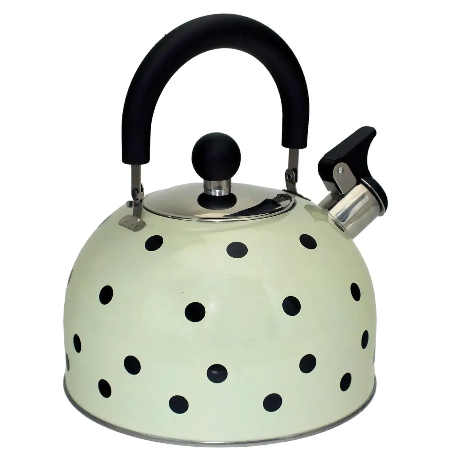 Voche 2.5 Litre Stainless Steel Whistling Stovetopv Kettle | Cream with Black Polka Dots