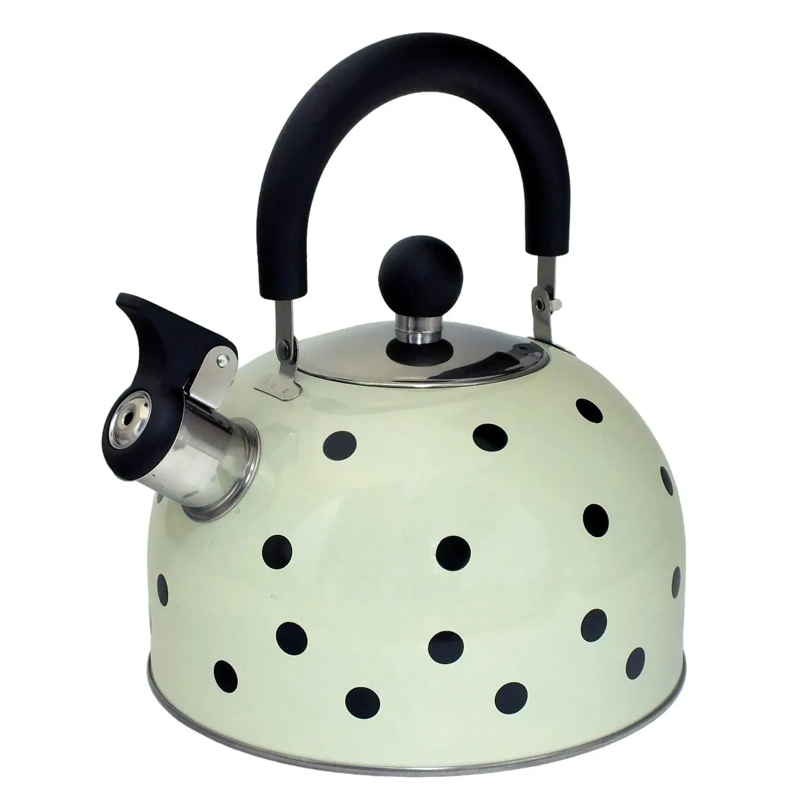 Voche 2.5 Litre Stainless Steel Whistling Stovetopv Kettle | Cream with Black Polka Dots