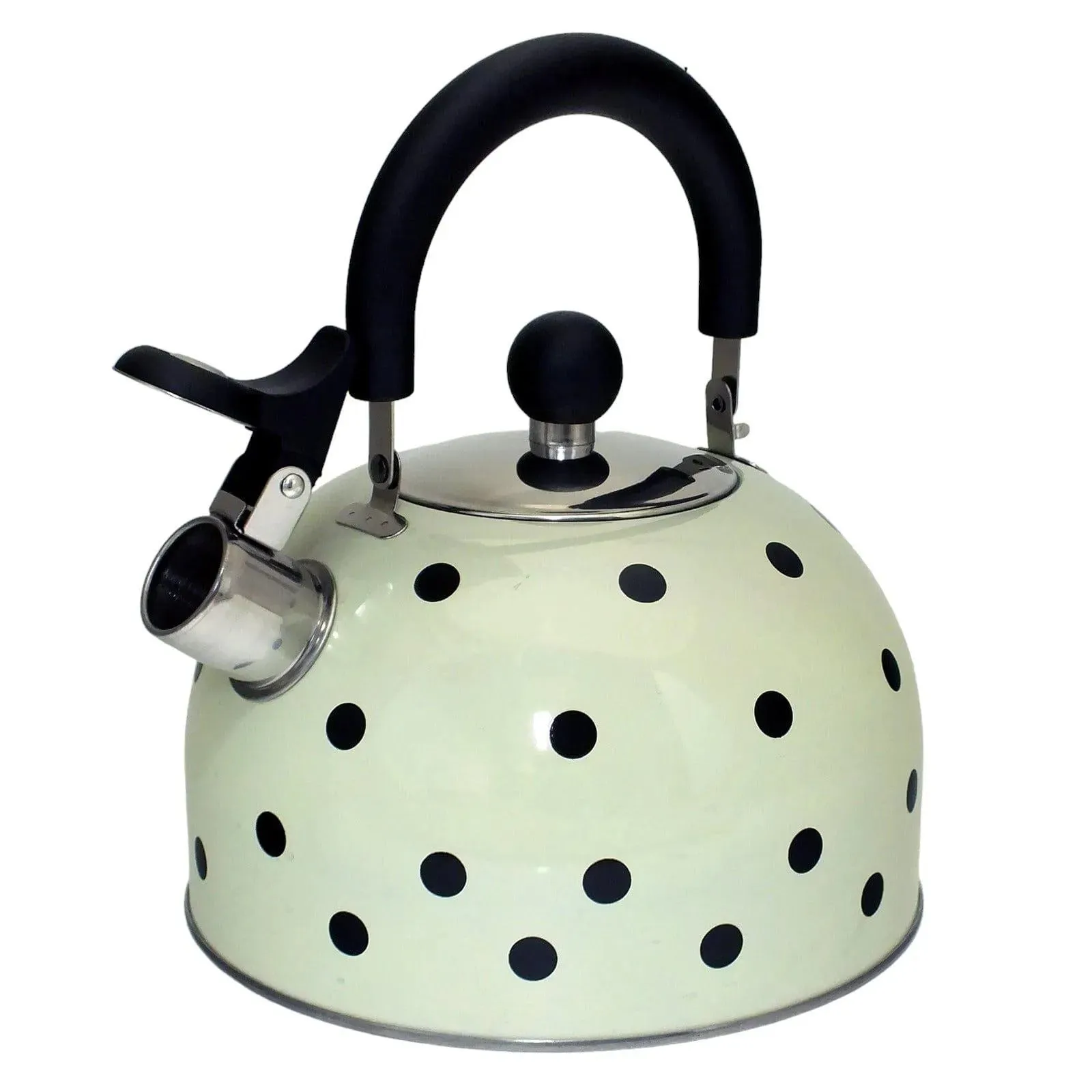 Voche 2.5 Litre Stainless Steel Whistling Stovetopv Kettle | Cream with Black Polka Dots