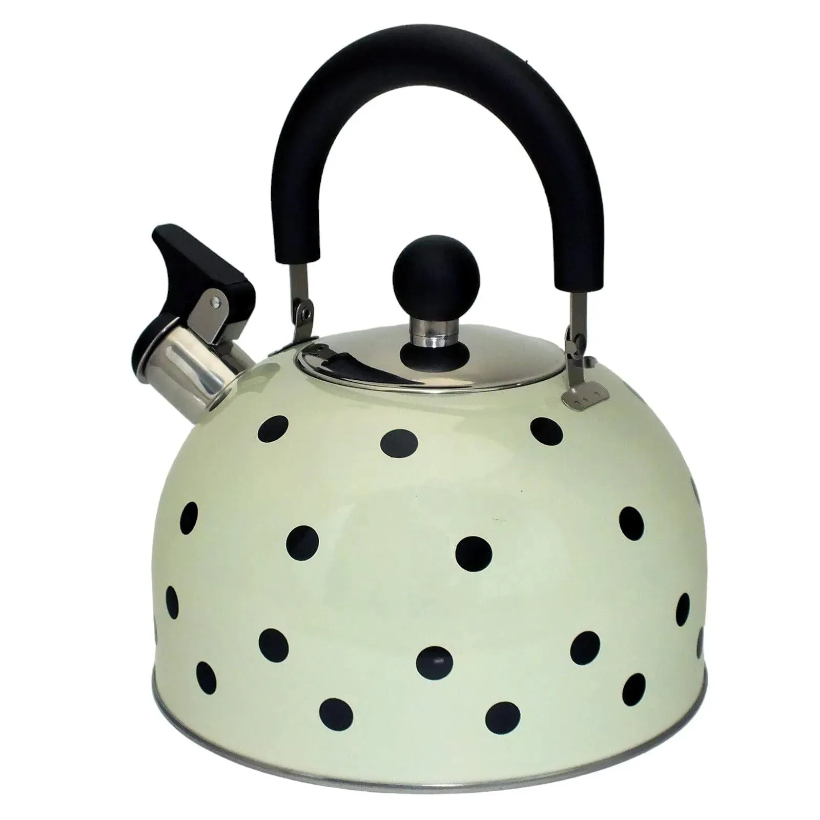 Voche 2.5 Litre Stainless Steel Whistling Stovetopv Kettle | Cream with Black Polka Dots