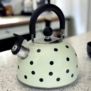 Voche 2.5 Litre Stainless Steel Whistling Stovetopv Kettle | Cream with Black Polka Dots
